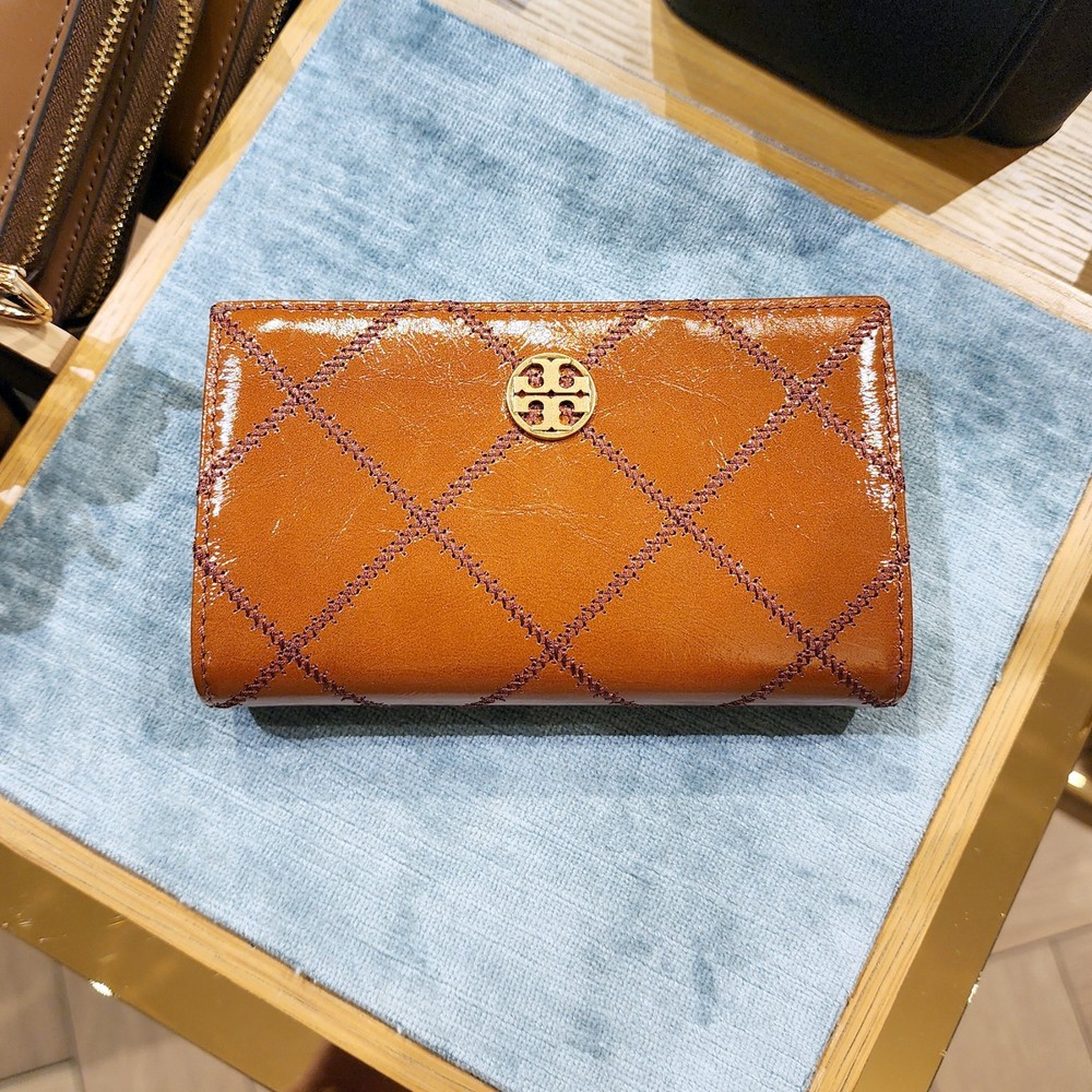 Latest Authentic Tory Burch Willa Shine Java Leather Medium Wallet 169924 $270