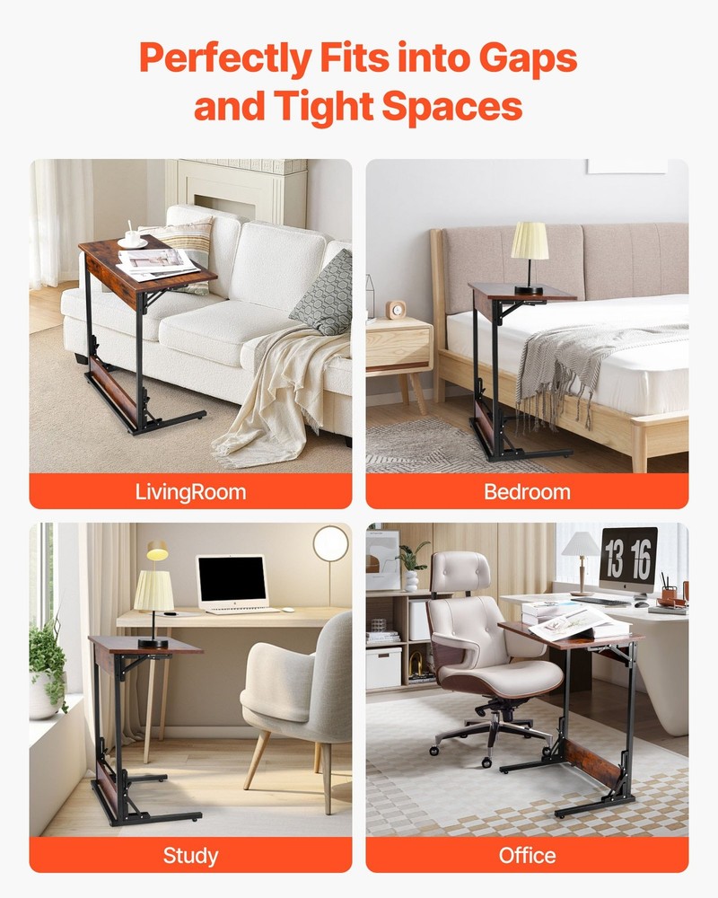[New]C Table,Folding C Shaped End Table w/Metal Frame & Adjustable Feet,Foldable