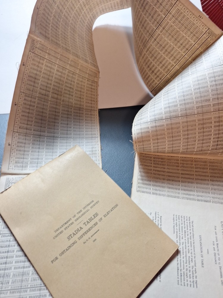 1916 Stadia Tables obtaining Differences in Elevation C.G. Anderson + foldout