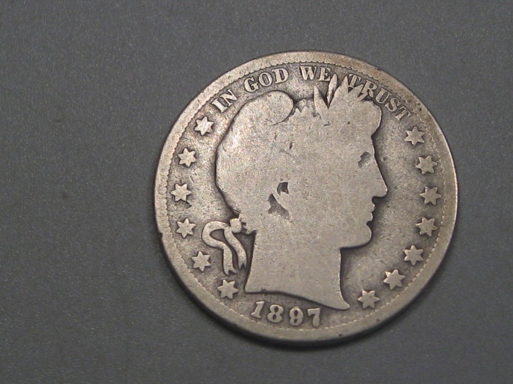 Better-date 1897-s Silver BARBER Half Dollar.