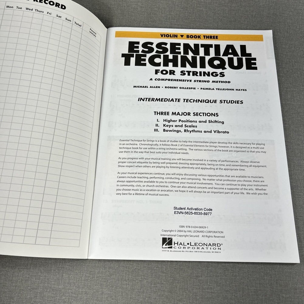Essential Technique for Strings Violin Book 3 ~ 2004 Workbook