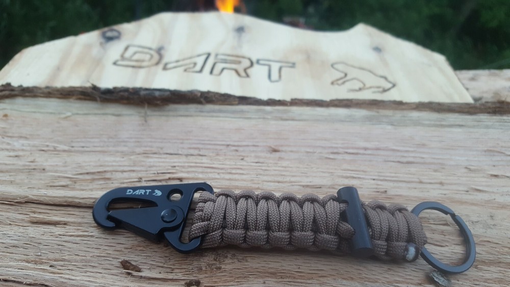 Paracord Survival Key chain with HK Hook & Fire Starter Brown