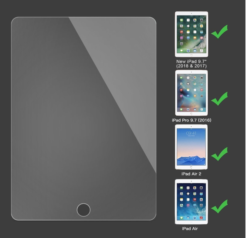 [2-Pack] Tempered GLASS Screen Protector for Apple iPad 5th Generation 2017 9.7'