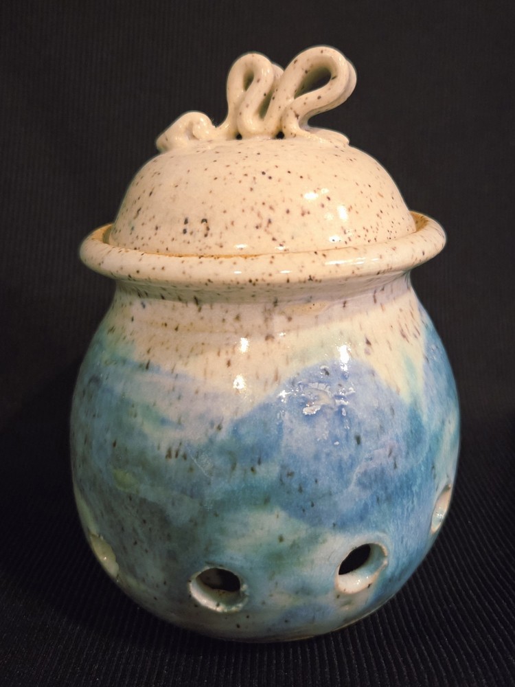 Hand Crafted Studio Art Pottery Lidded Garlic Cellar Keeper Jar Signed