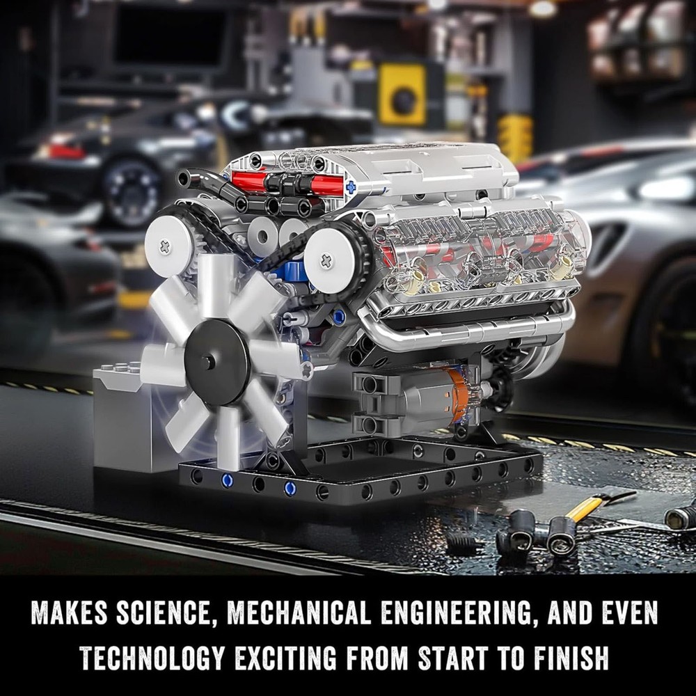 Visible V8 Engine Motor Engineering Model Building Stacking Blocks Brand New
