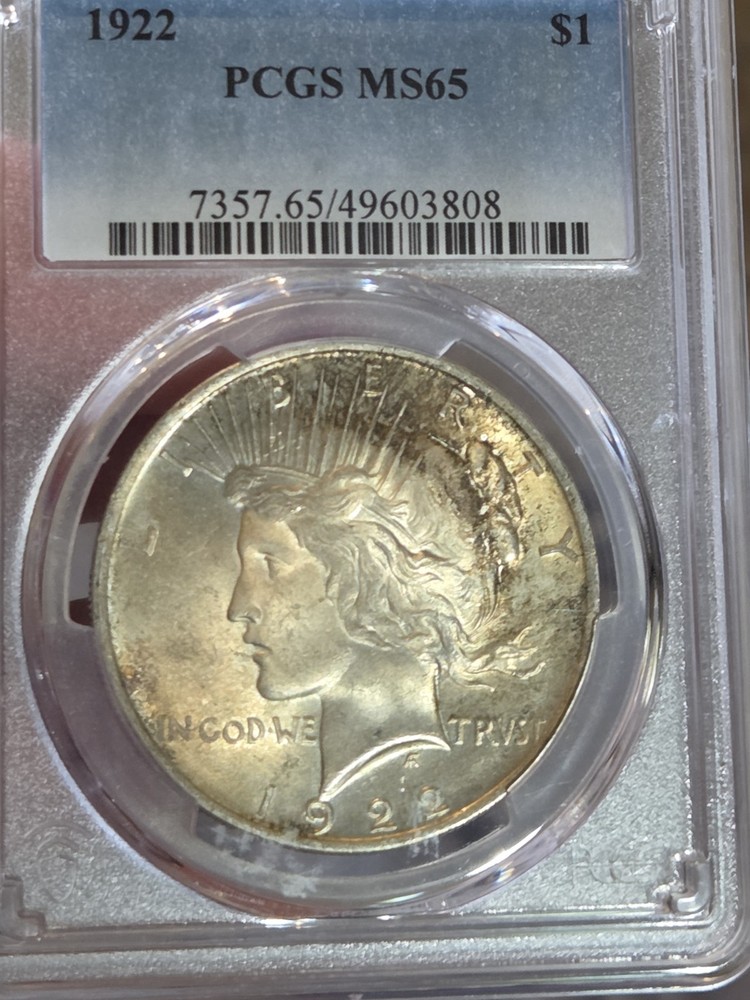1922 $1 Peace Dollar PCGS MS65 Toned