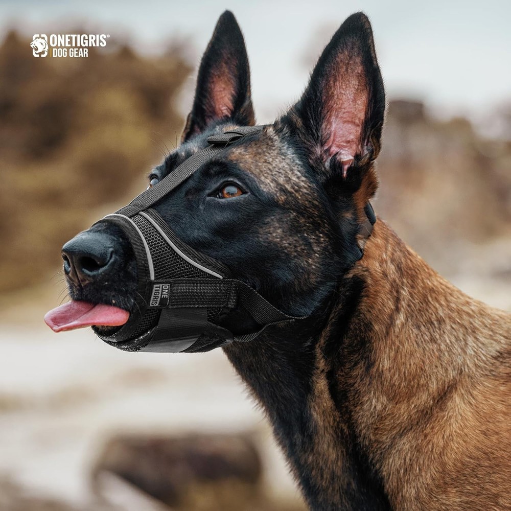 OneTigris Dog Muzzle,Soft Nylon Muzzle Anti Biting Barking L, Black