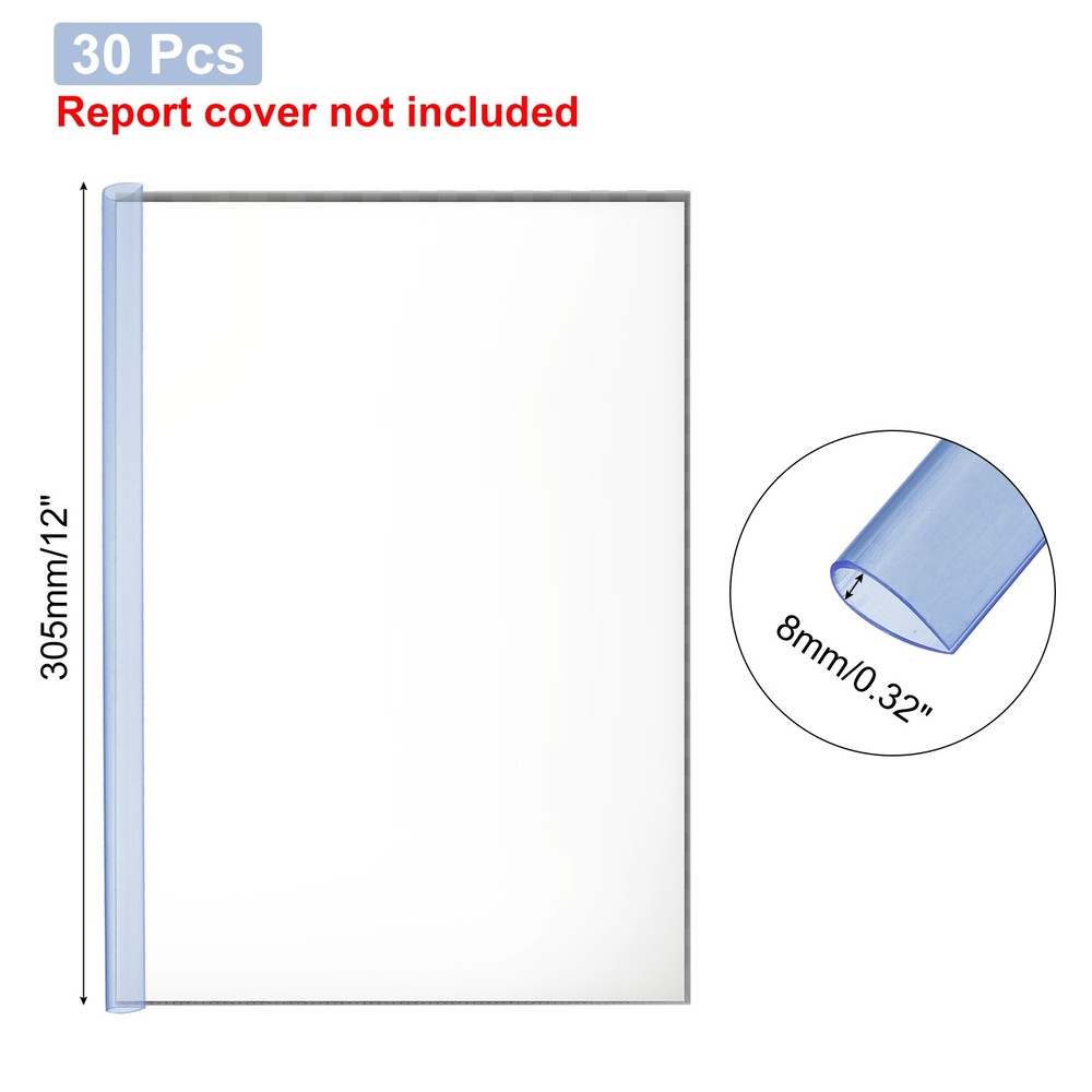 30Pcs Binding Bars, 8mm Binding Bars 50 Sheets Capacity, Clear Blue