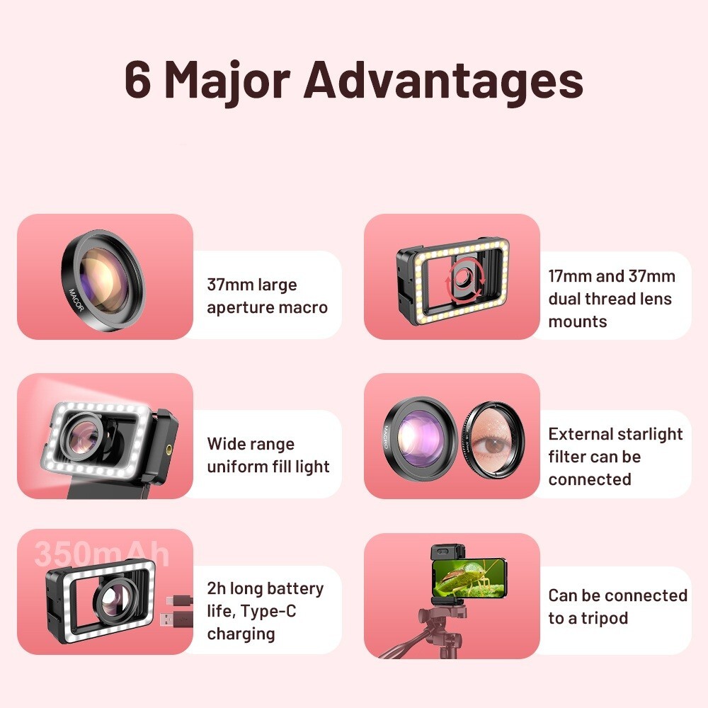 Professional Fill Light 15x Macro Phone Lens