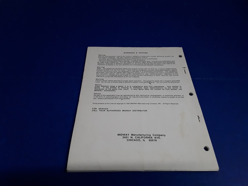 Mortal Kombat by Midway Operations Manual