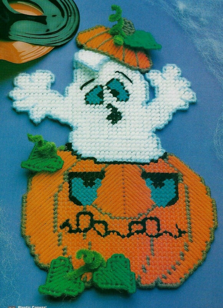 LITTLE BOO PUMPKIN & GHOST HALLOWEEN PLASTIC CANVAS PATTERN INSTRUCTIONS