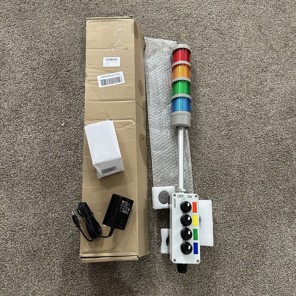 4 Stack LED Andon Tower Light (Red/Yellow/Green/Blue), IP65, Plug & Play