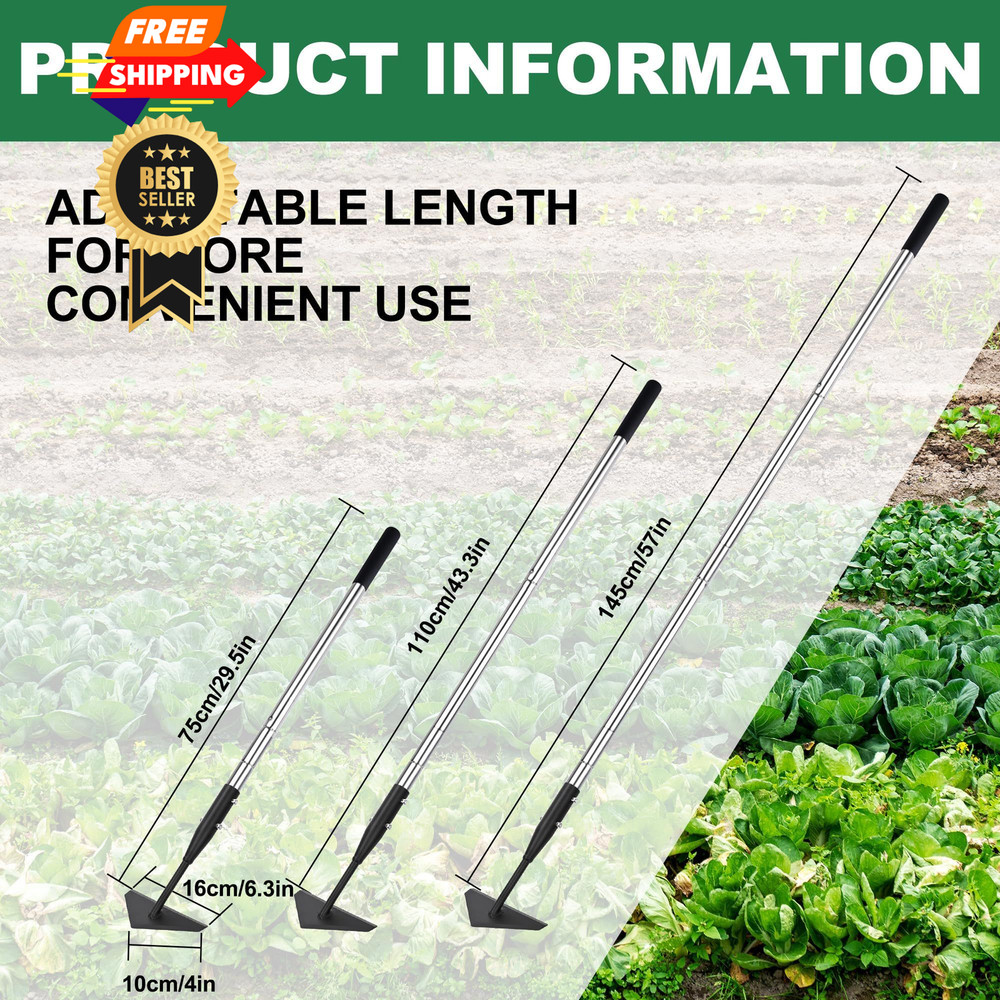 YEELOR Triangle Garden Hoe, Carbon Steel Push-Pull Weeding Tool, Black