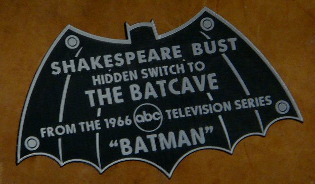 CUSTOM 1966 SHAKESPEARE BUST DISPLAY NAME PLATE BATMAN TV SERIES