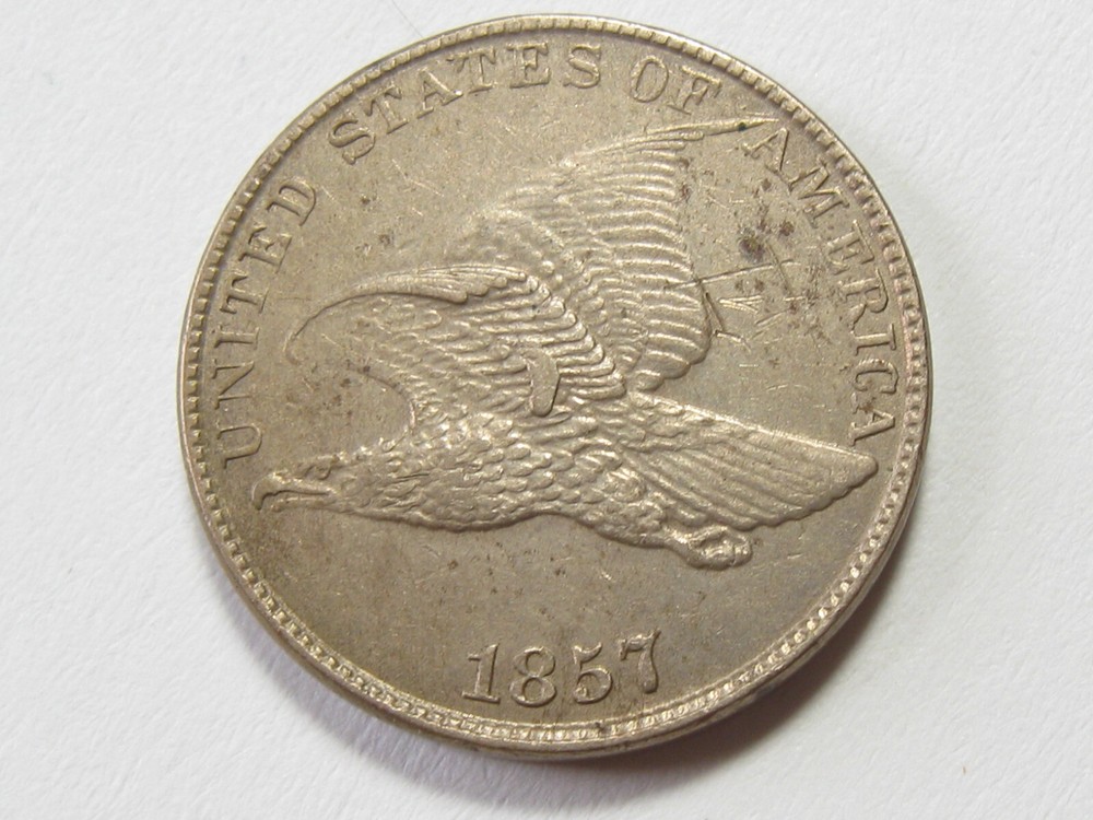 1857 Flying Eagle Cent - AU Details + Cud - #10641-2