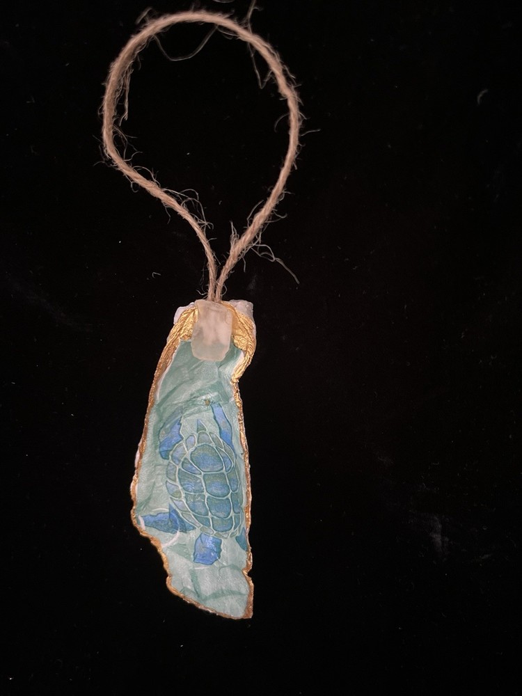 Handmade Decoupage on Oyster Shell Turtle Beach Theme