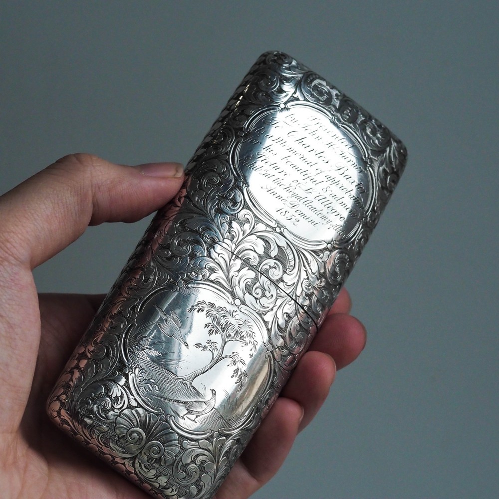 Antique Victorian Silver Cigar/Cheroot Case Profusely Engraved - Nathaniel Mills