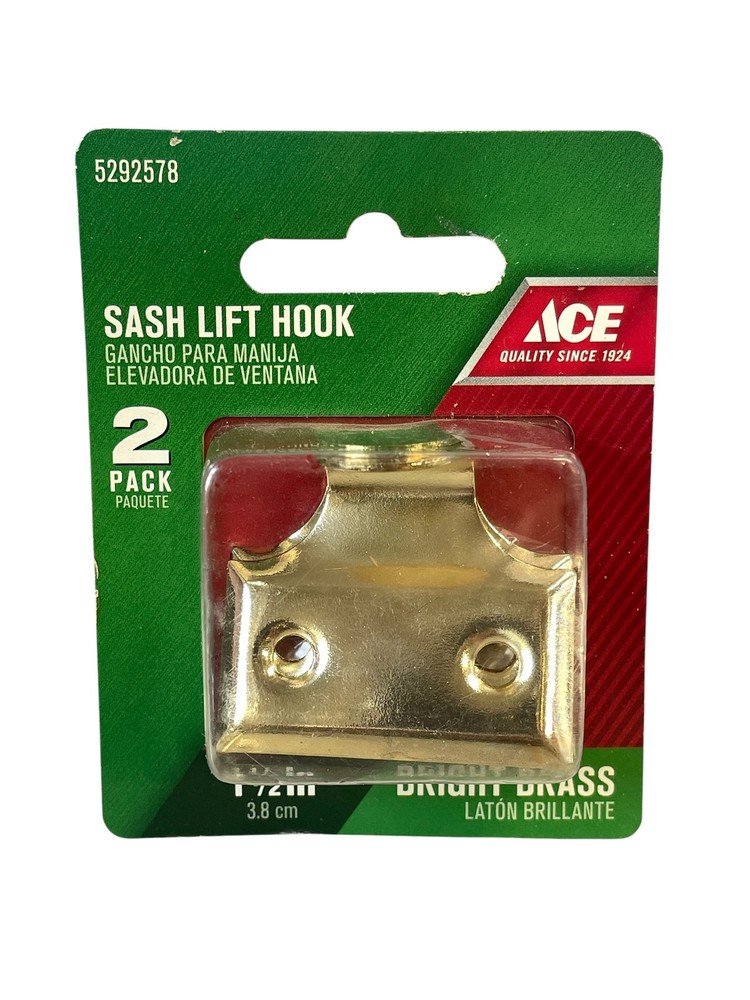 ACE 1.5" Bright Brass Sash Lift Hook 2-Pack Window Hardware Pull Handle 5292578