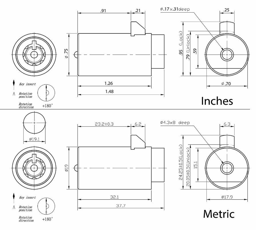 High Security T-Handle Replacement Lock Insert with 2 Keys