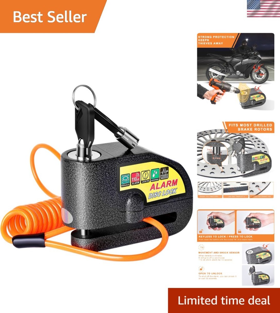 Durable Motorcycle Alarm Lock - 110dB Disc Brake Lock for Ultimate Security