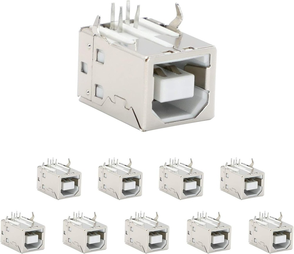 USB B Connector Socket 4-Pin Right Angle DIP Jack - 10 Pack for All Devices
