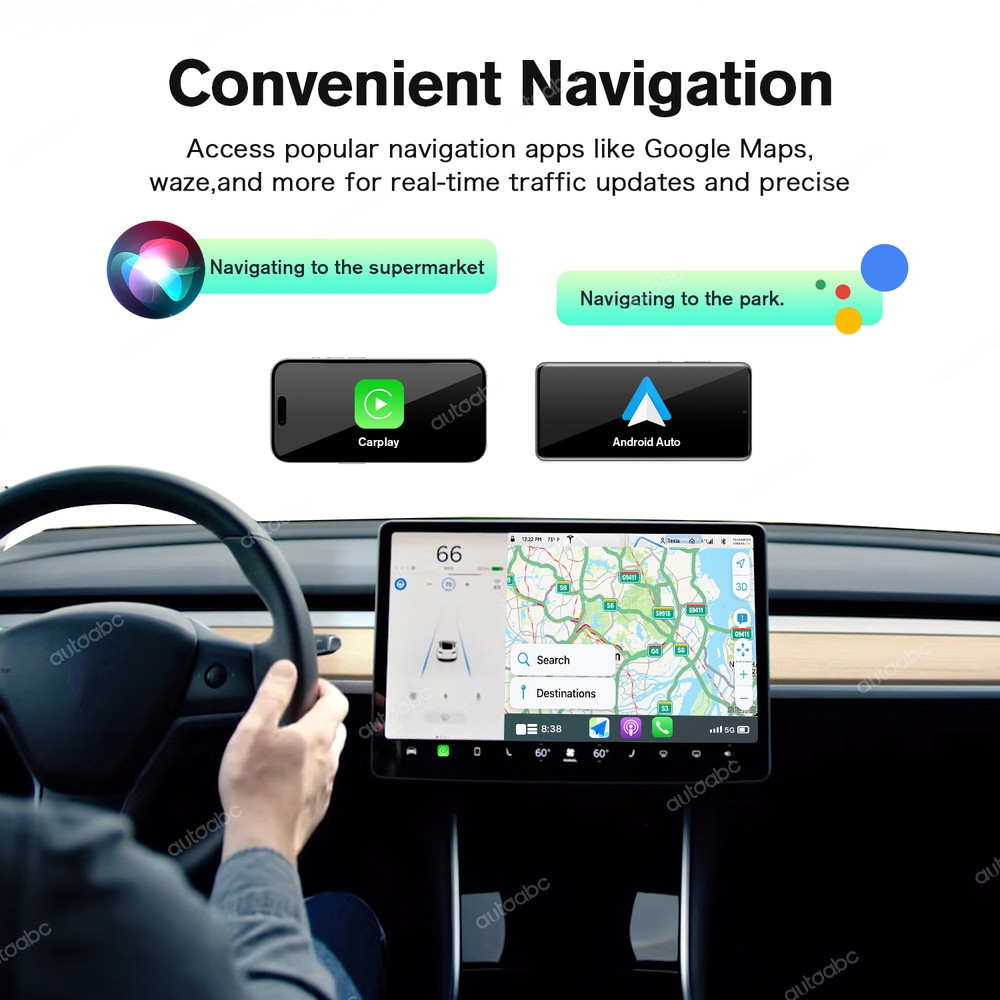 AUTOABC Wireless CarPlay Android Auto for Tesla Model 3 Model Y Intel atom/AMD