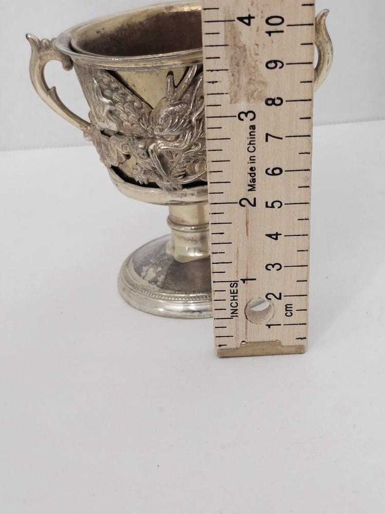 Double Handled Dragon Goblet Cup Small Chalice Silver Tone