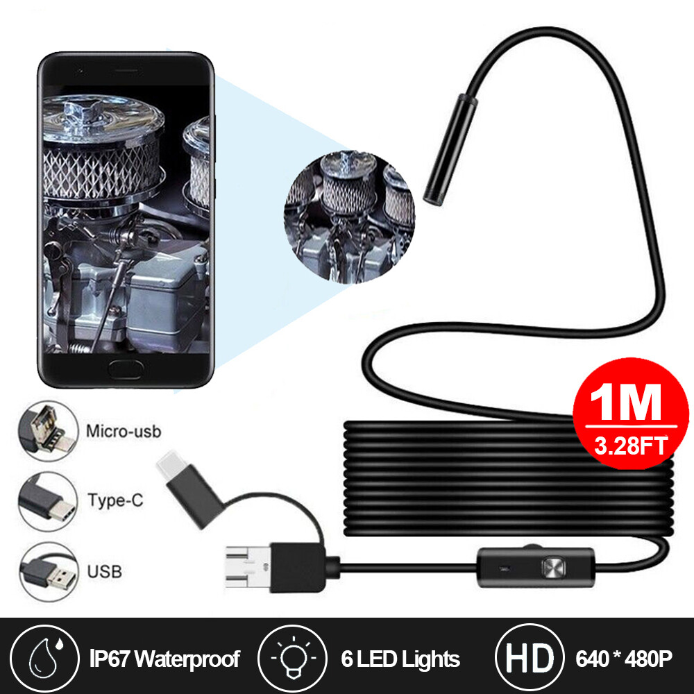 1M/2M/5M IP67 Waterproof USB Endoscope Borescope Snake Inspection Camera Android