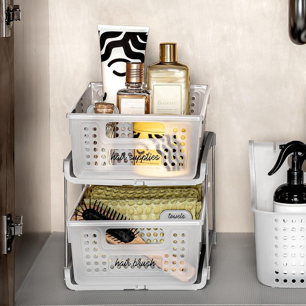 Premium 2 Tier Organizer Under Cabinet Storage W/ Pull Out Sliding Drawers