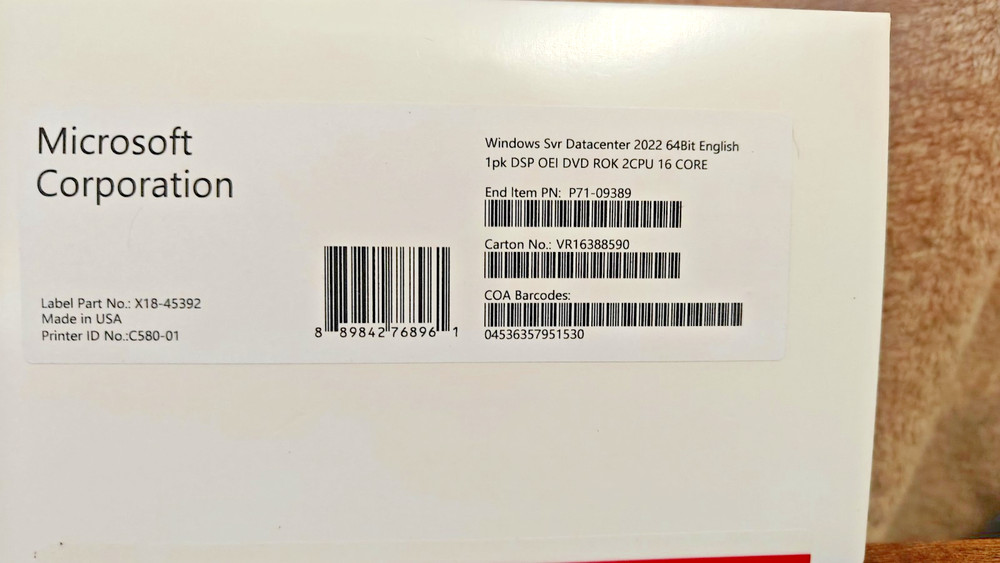 Microsoft Windows Server 2022 Datacenter - 16 Core License - OEM Official (INTL)