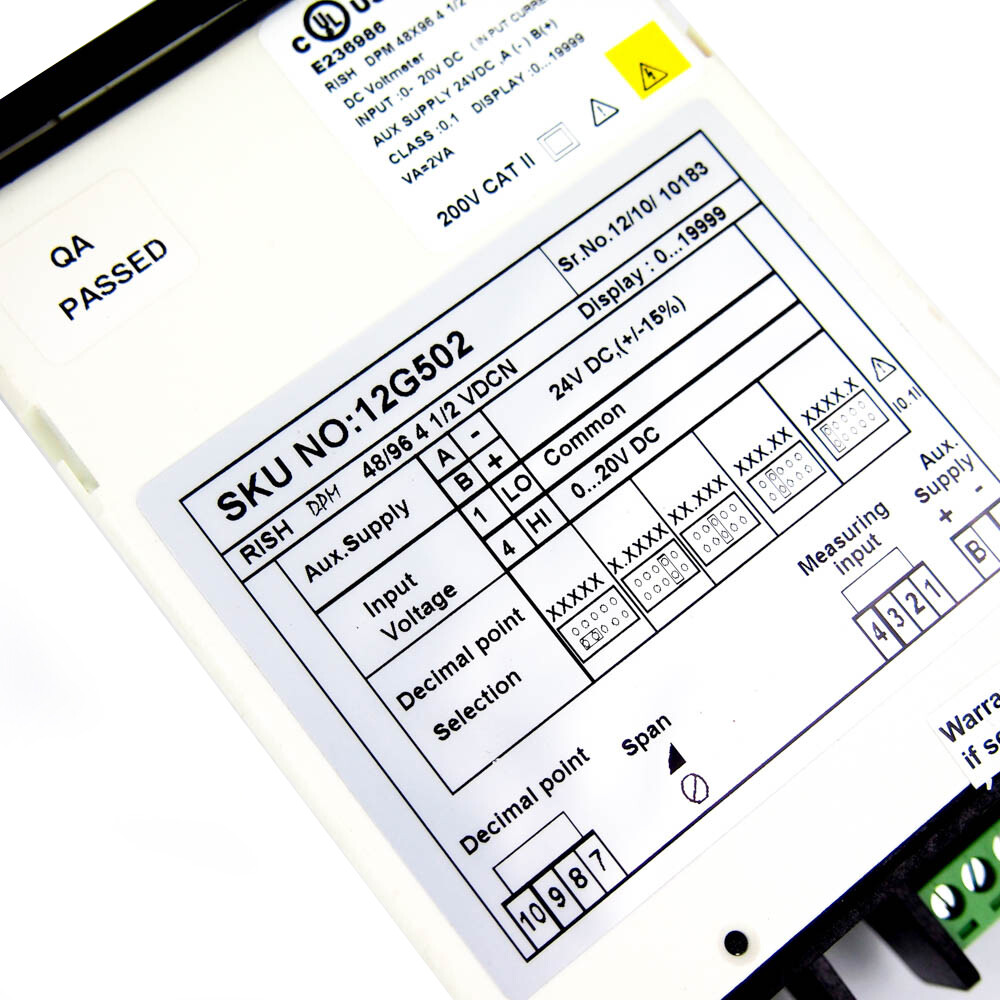 Dayton 12G502 Digital Panel Meter DC Voltage 0-20 VDC Input Range Red LED