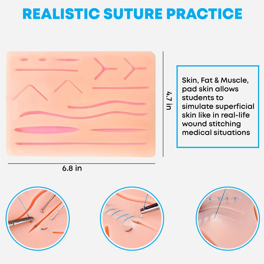 20 Pcs Suture Kit with Scissors Needles and Thread Silicon Pad Student Training