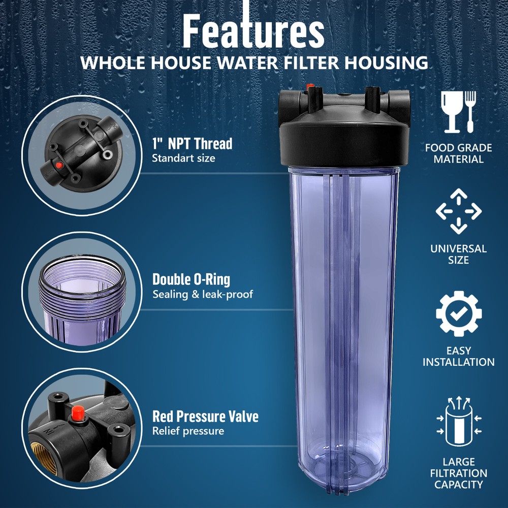 2 Transparent High Capacity 20 x 4.5” Whole House Filter Systems 1” Brass Port