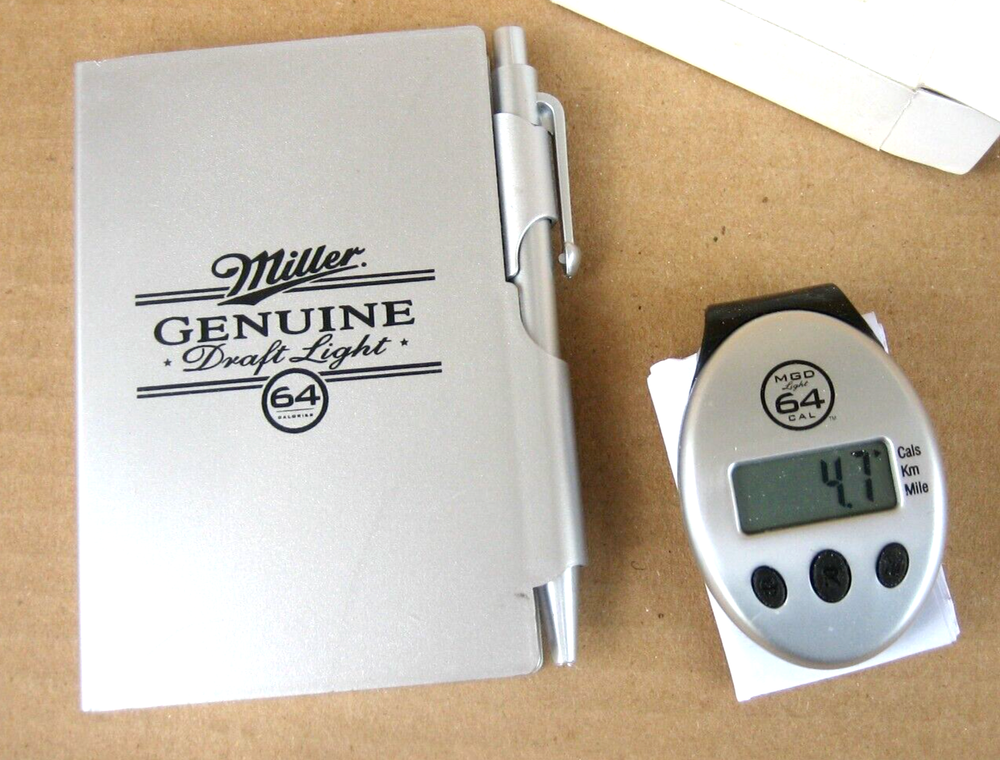 MILLER GENUINE DRAFT LIGHT Note Book & Pedometer Beer Memorabilia MGD 64 New