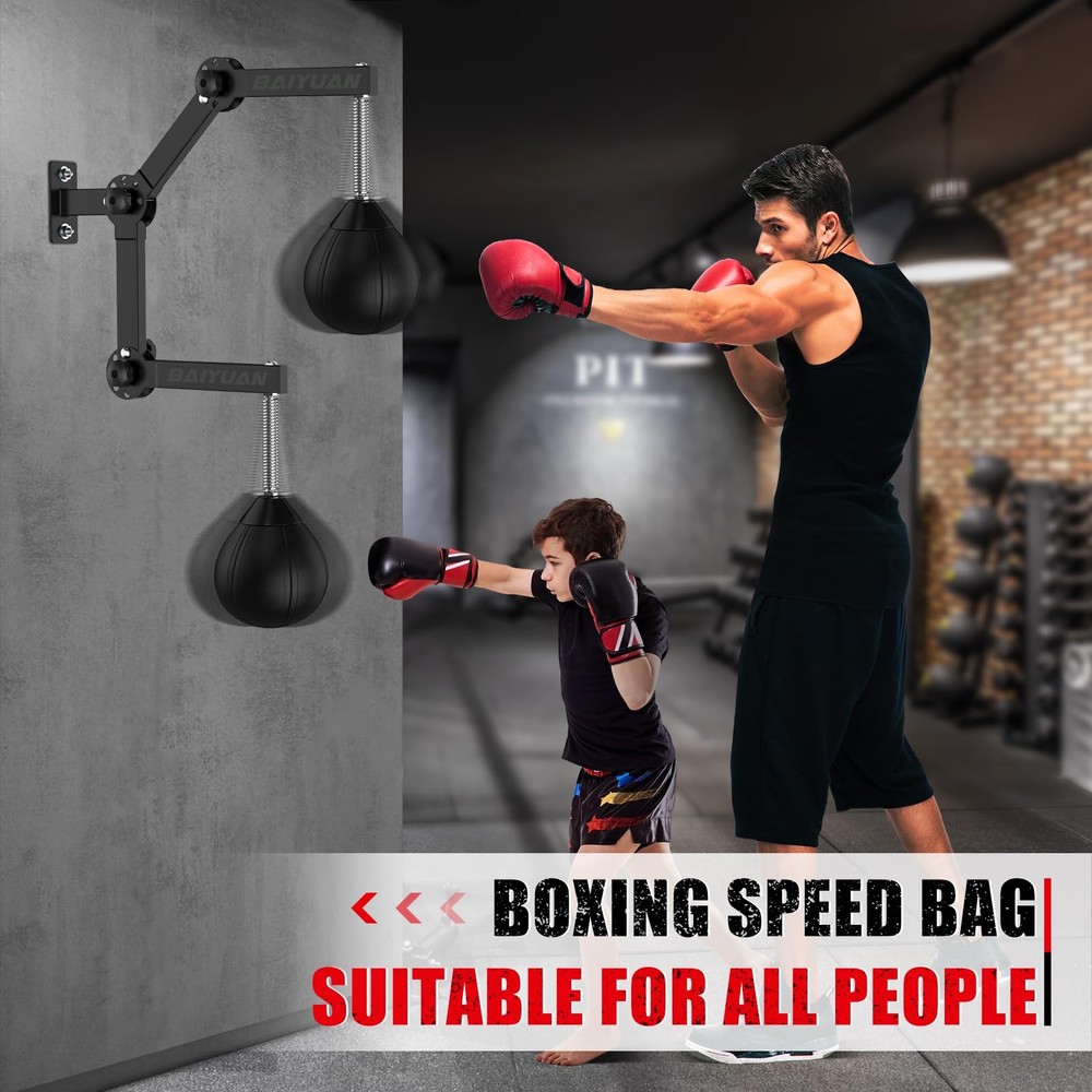 Speed Bag Wall Mount Height Adjustable & Fold Bags 7" x 8", Light black