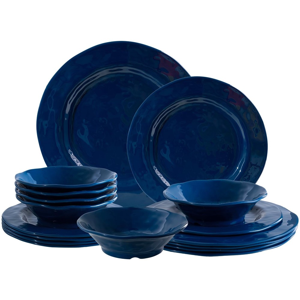 LEHAHA Blue 18-Piece Dinnerware Place Setting, Melamine 11, Cobalt