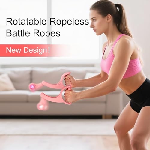 Ropeless Battle Ropes, No Anchor Needed, Silent Operation, Space-Saving & Pink