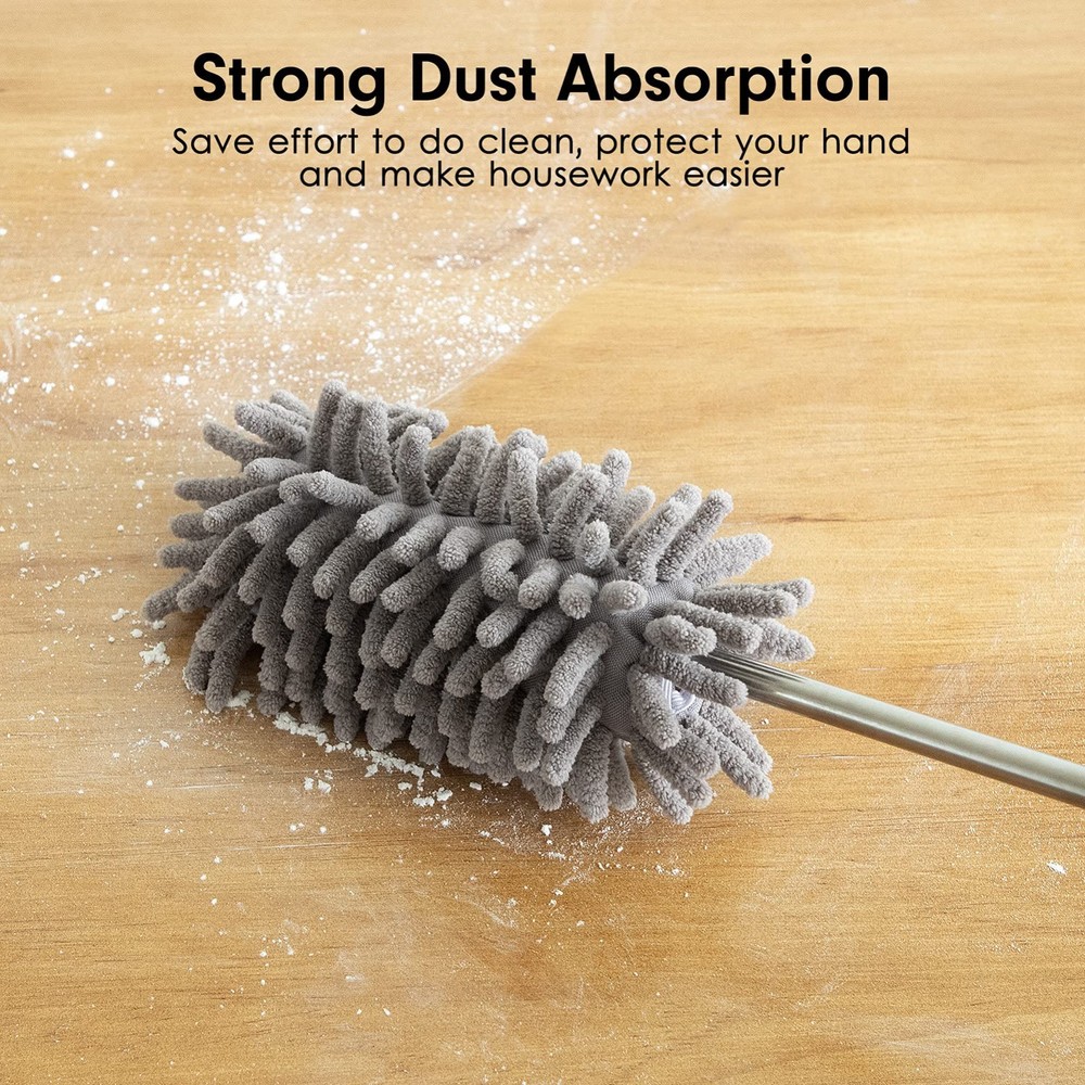 Extendable Microfiber Duster with Replaceable Heads Telescopic Cleaning Tool Kit