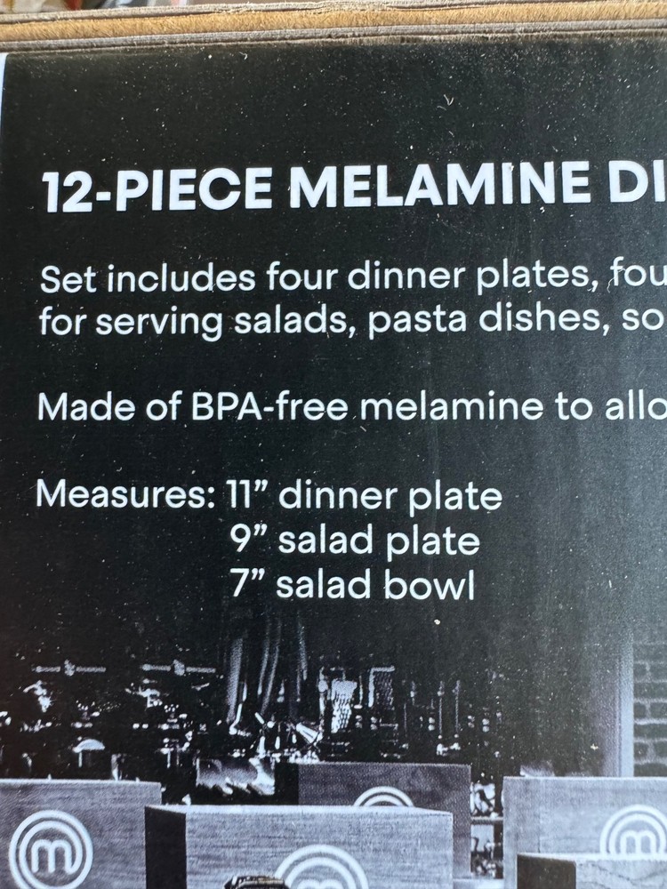 Melamine Dinnerware Set 12 Pcs, White Marble Rustic Edge, for 4, Master Chef