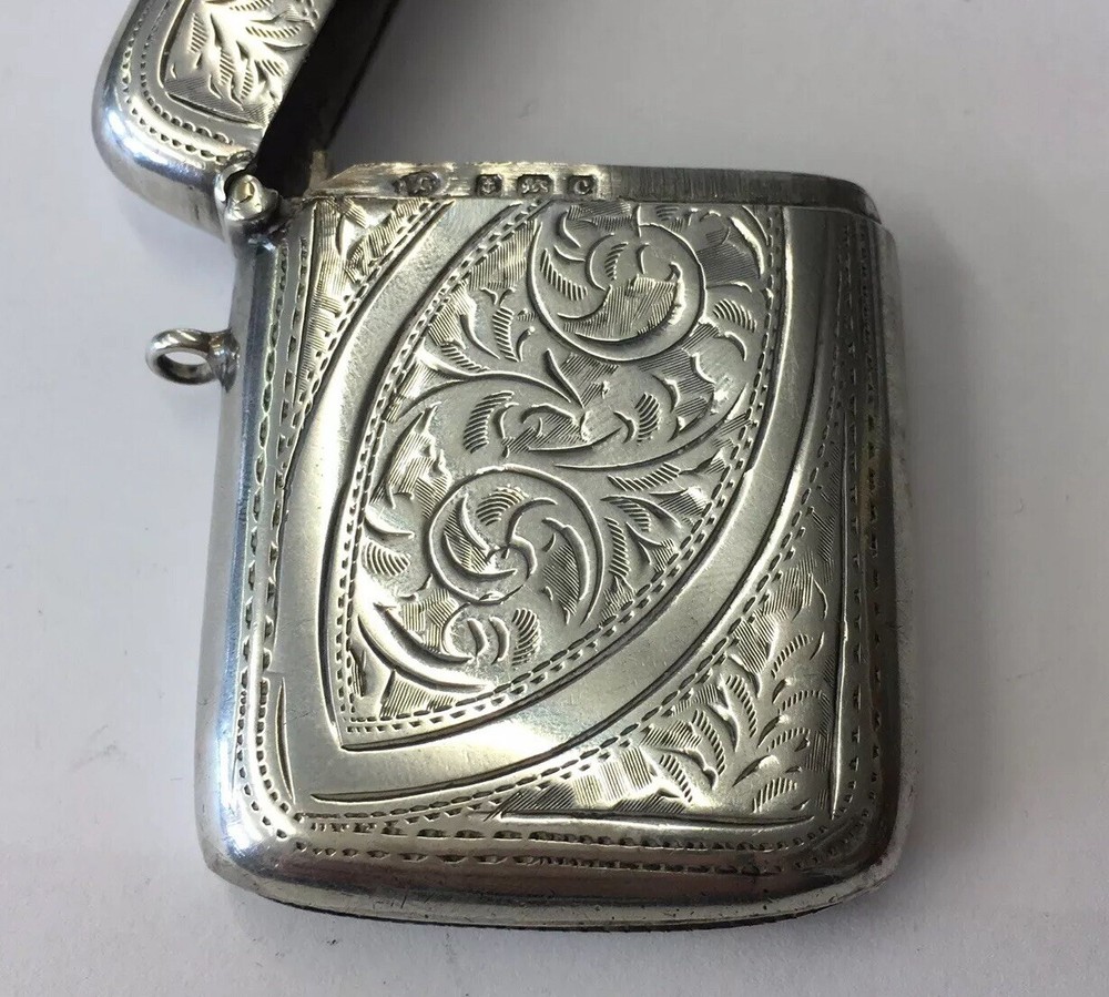 Antique 1902 Arthur Cook Large Size Solid Silver Vesta Case 5.5cm In Length