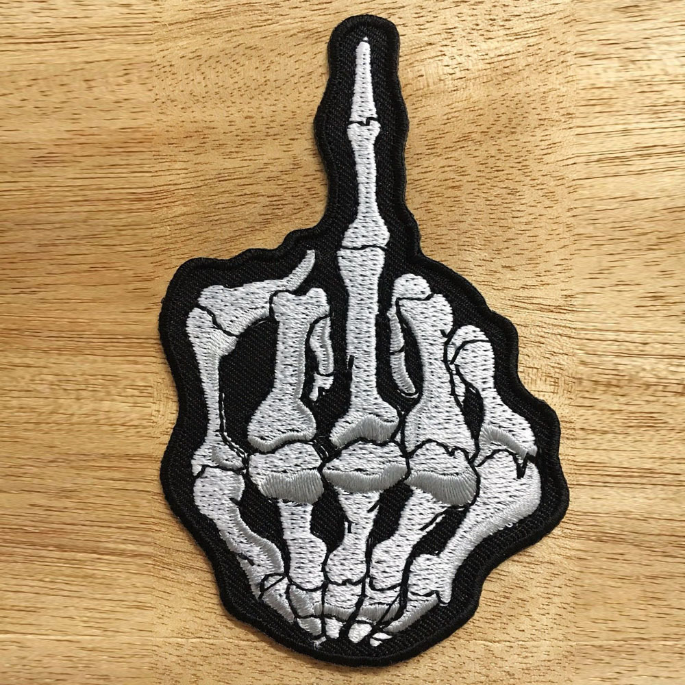 SKELETON MIDDLE FINGER PATCH BLACK & WHITE