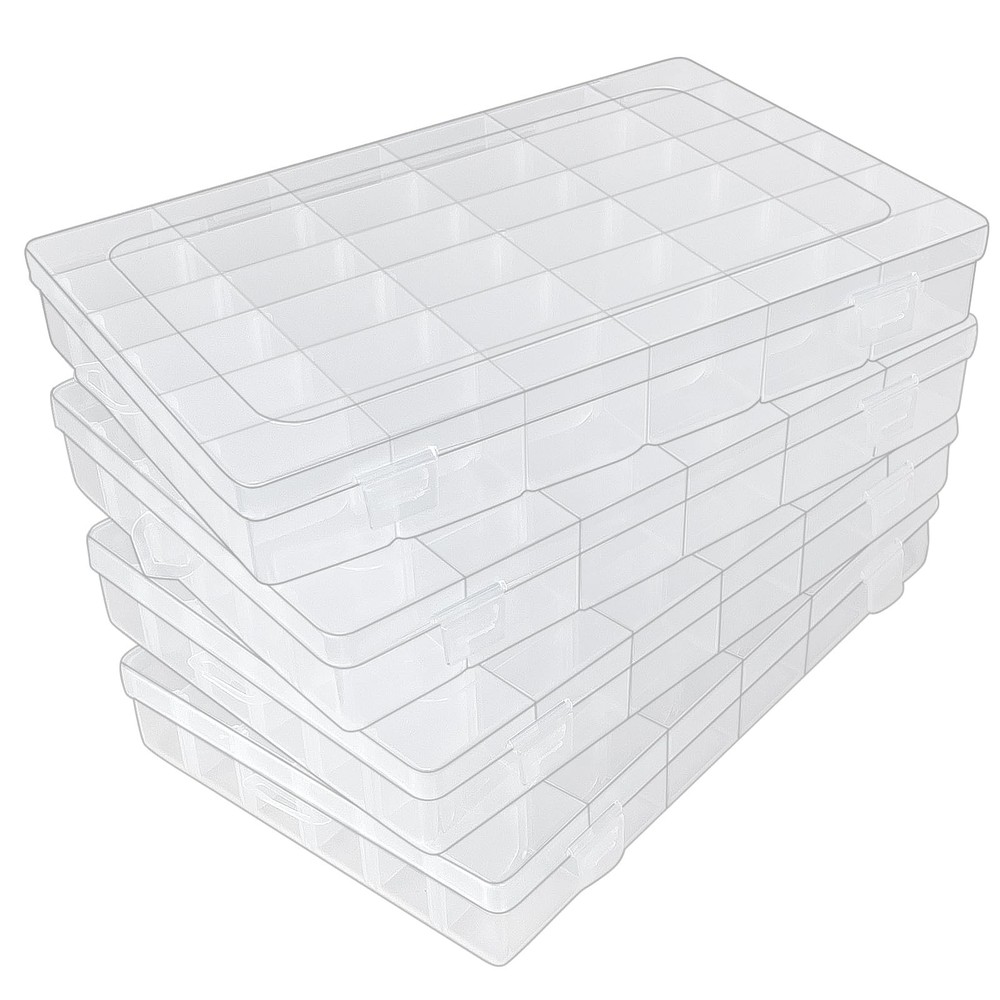 Guyuyii 4 Pack 36-Grid Plastic Clear Organizer 4 36 Compartments, White