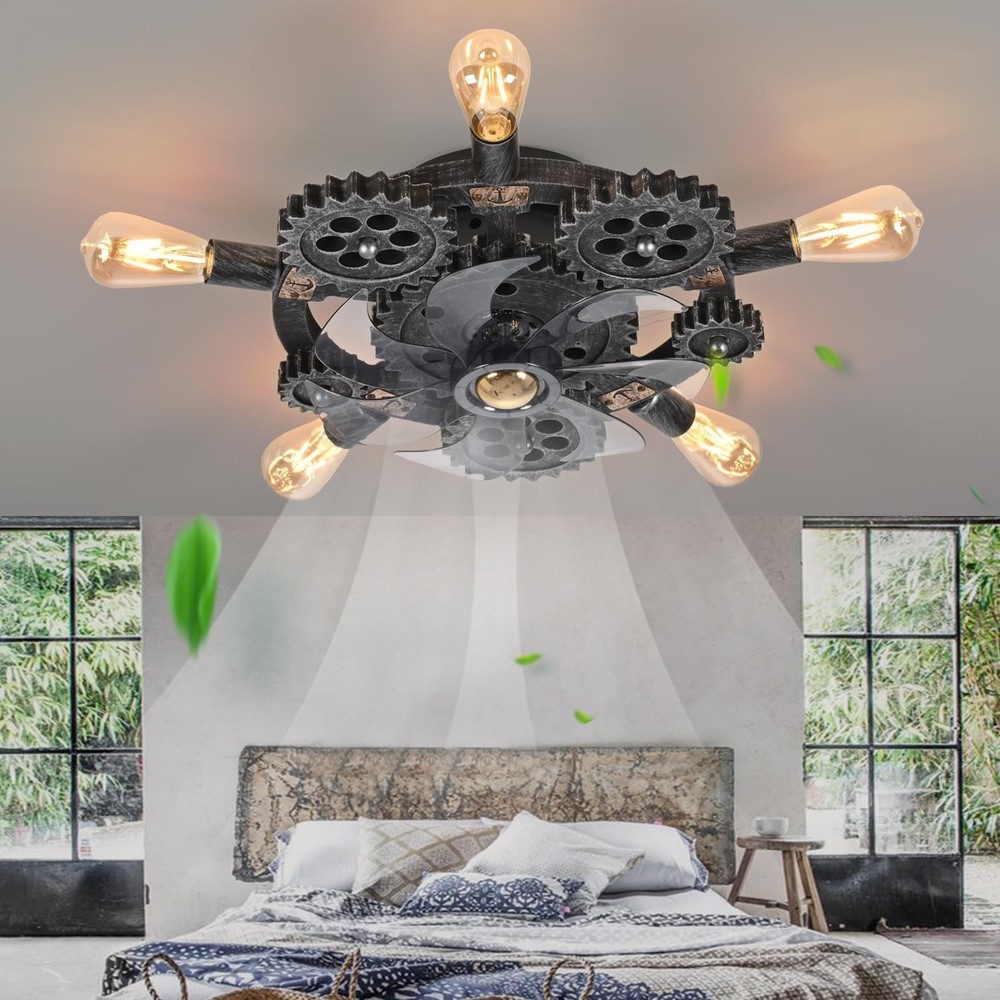 20 Inch Steampunk Ceiling Fan with Light Remote