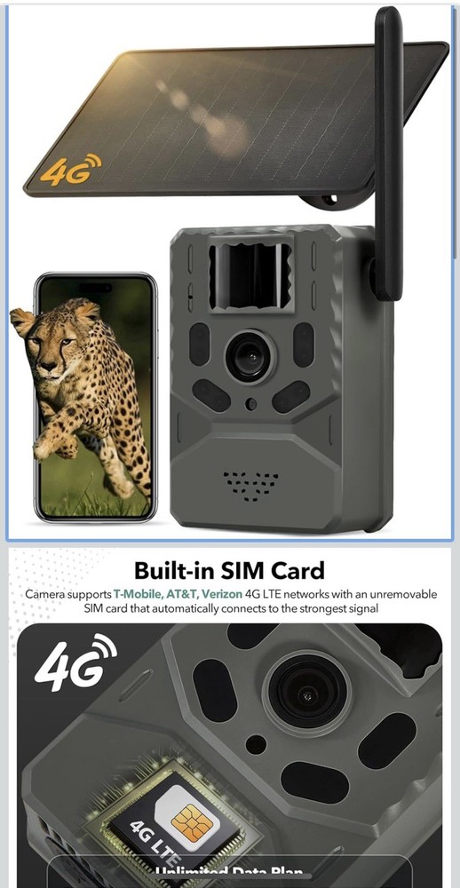 Cellular Trail Camera 4G Unlimited Data Plan Built-in SIM Card 2K Live Feed