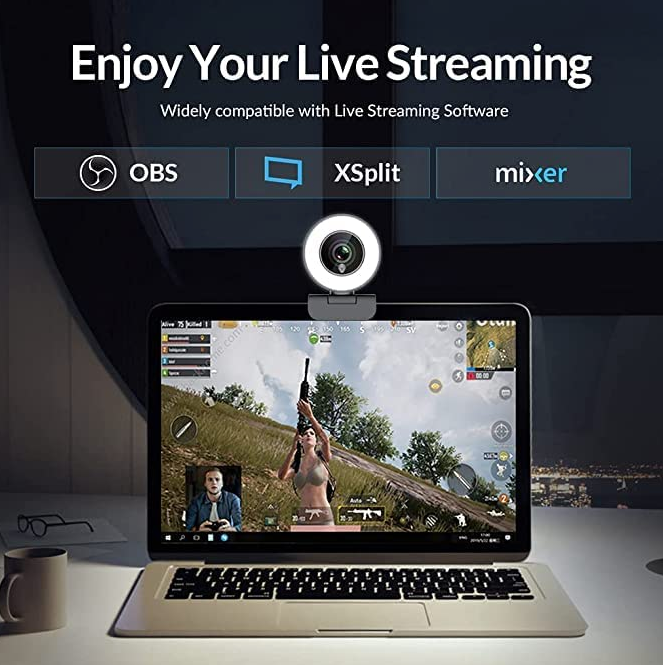 Aoboco Streaming Webcam, Webcam for Stream HD 1080p Autofocus, Dimming Light