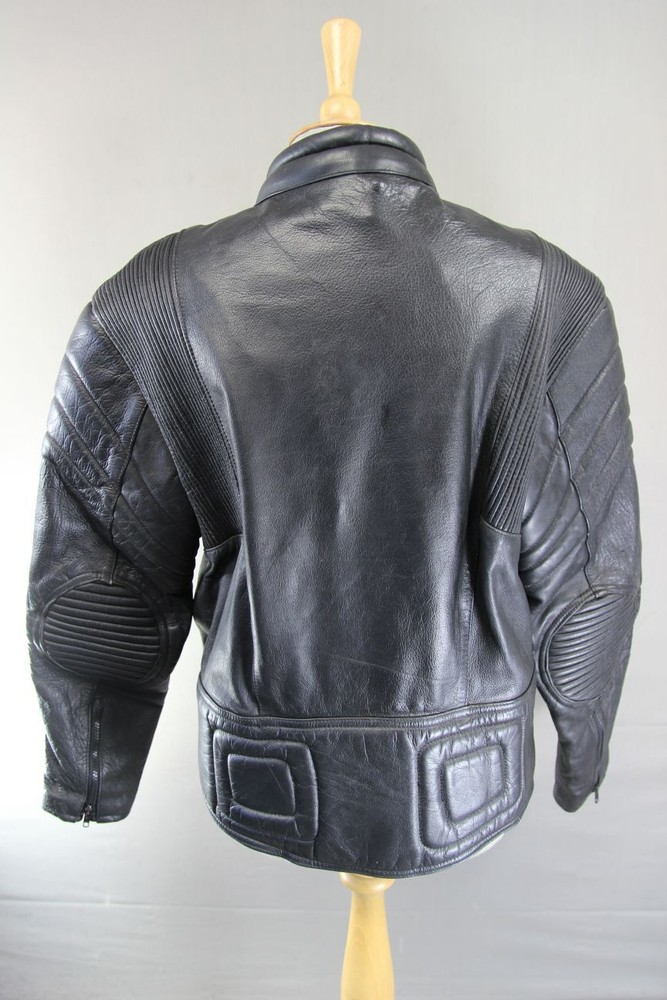 ROCHELLE DESIGN CLASSIC BLACK LEATHER BIKER JACKET WITH FOLD DOWN COLLARS 38-40"