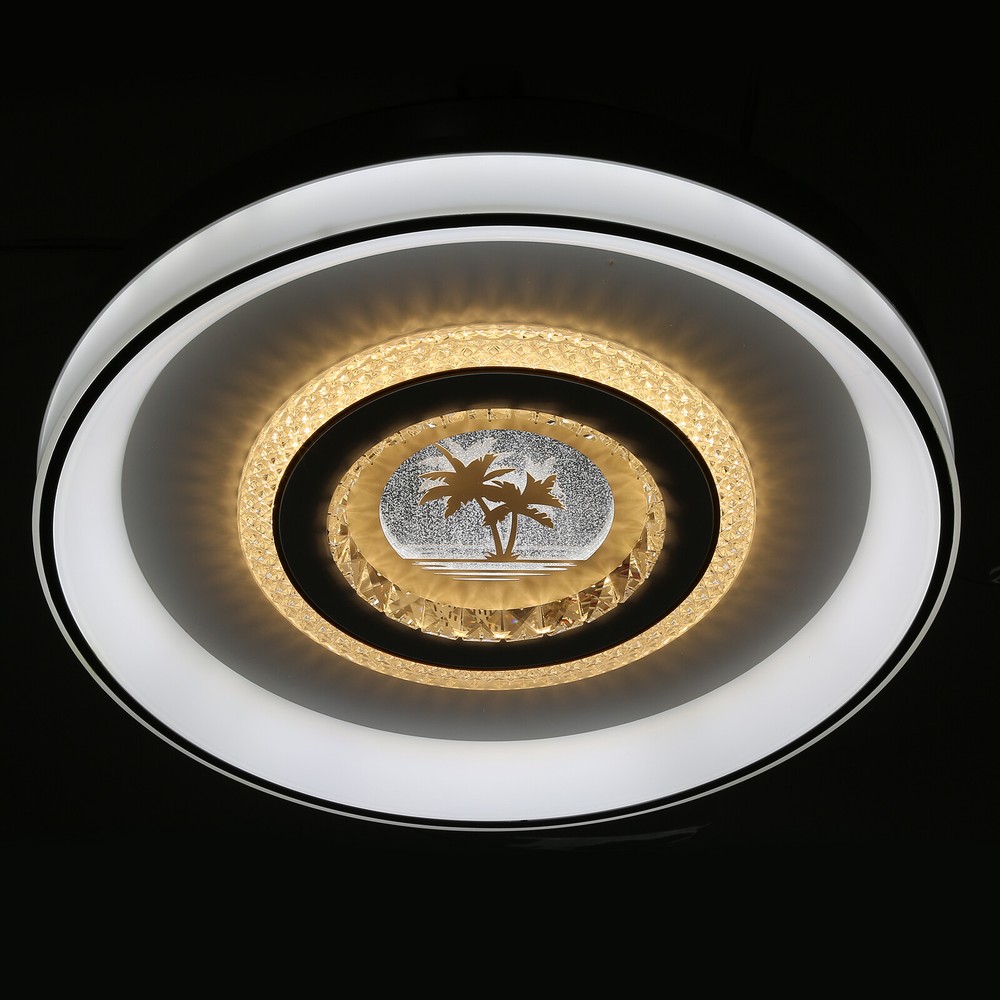 42in Modern Flush Mount Round Dimmable Ceiling Fan Light W/Remote White & Grey
