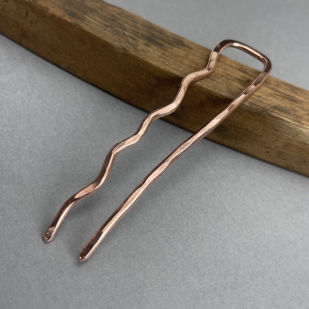 Metal Hair Fork, Solid Copper Artisan Made