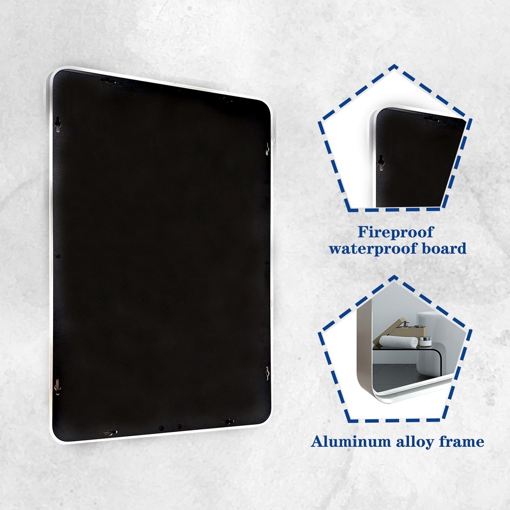 30x20 Inch Glossy Brushed Silver Rectangle Bathroom Mirror with Rounded Corners