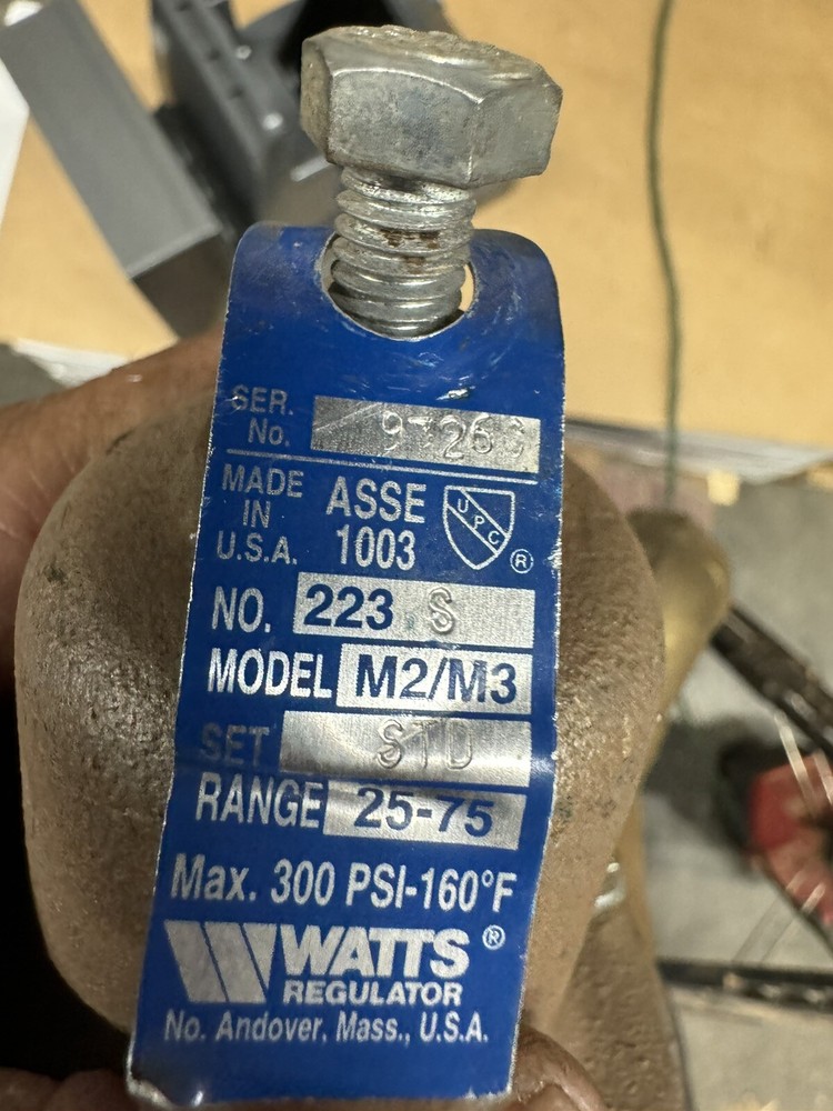 watts 223 S valve pressure reducing 1 1/4” 25-75 range M2/M3 by